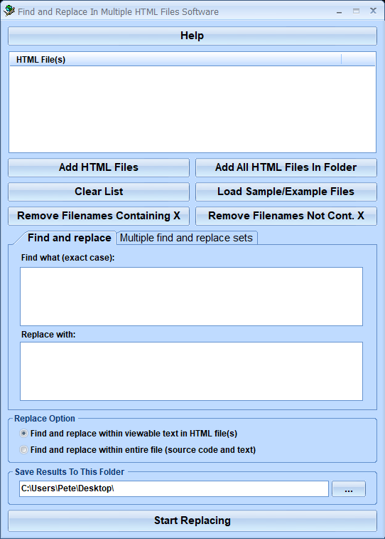 Find and Replace In Multiple HTML Files Software 7.0 full