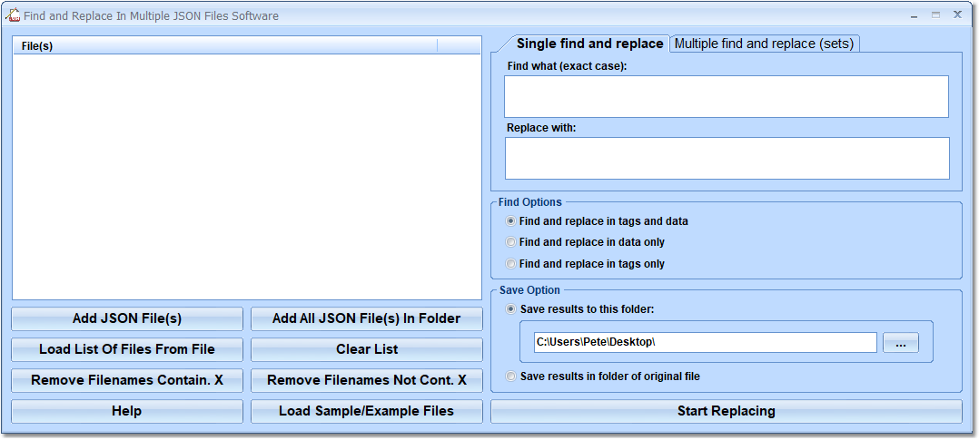 Find and Replace In Multiple JSON Files Software