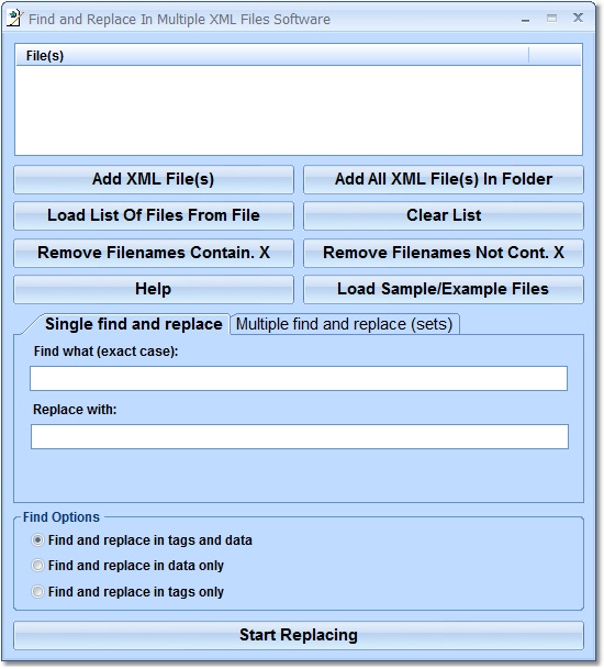 Find and replace multiple occurrences of text in one or more XML files.