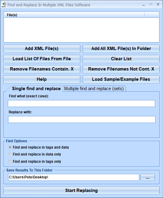 Find and Replace In Multiple XML Files Software 7.0 screenshot
