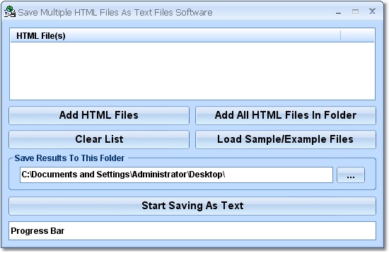 Save Multiple HTML Files As Text Files Software screen shot