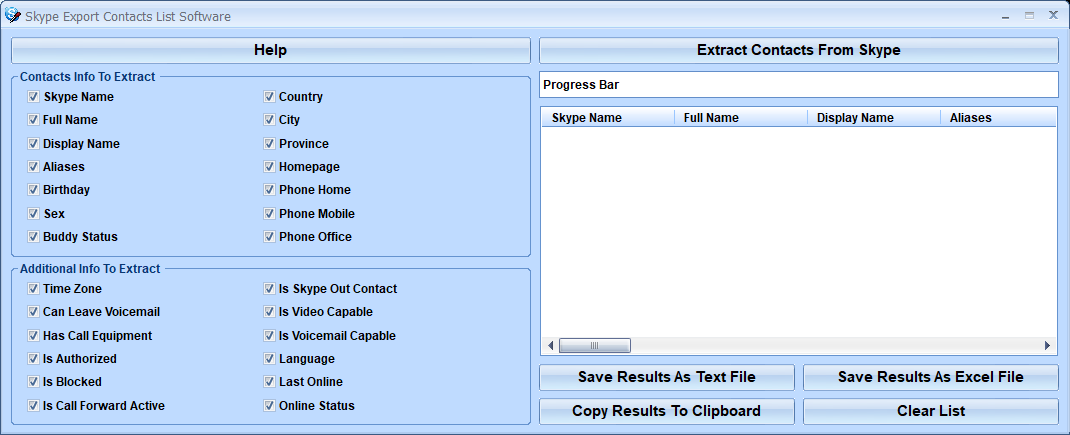 Skype Export Contacts List Software 7.0 screenshot