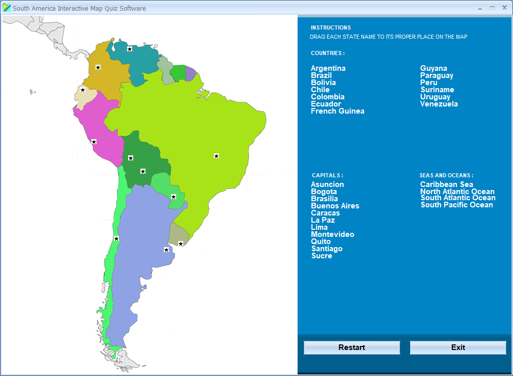 South America Interactive Map Quiz Software 7.0 screenshot