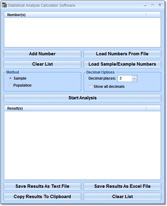 Statistical Analysis Calculator Software screen shot