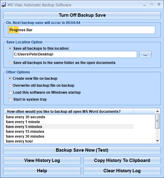 MS Visio Automatic Backup Software 7.0 screenshot