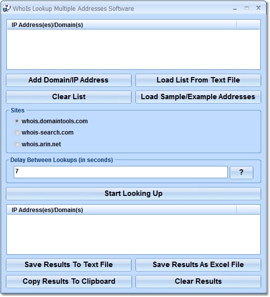 Click to view WhoIs Lookup Multiple Addresses Software 7.0 screenshot