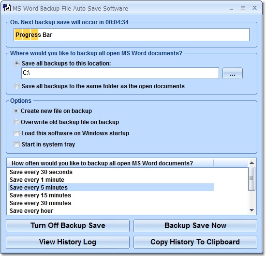 Click to view MS Word Backup File Auto Save Software 7.0 screenshot