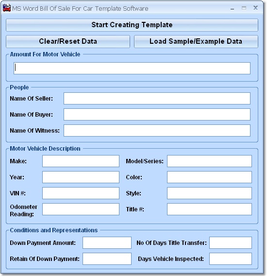 Ms Word Bill Of Sale For Car Template Software Create Motor