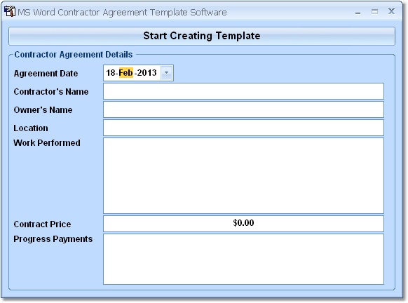 Create contractor agreement templates in MS Word. Word 2000 or higher required.