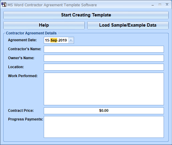 MS Word Contractor Agreement Template Software 7.0 screenshot
