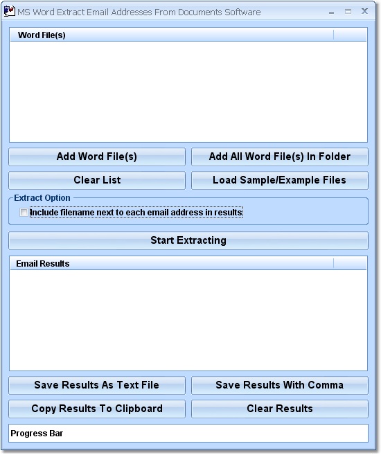 Screenshot of MS Word Extract Email Addresses From Documents Software