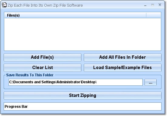 Zip Each File Into Its Own Zip File Software screen shot