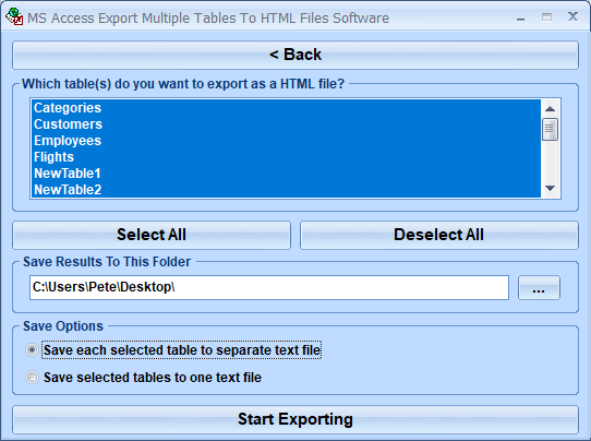 screenshot of ms-access-export-multiple-tables-to-html-files-software
