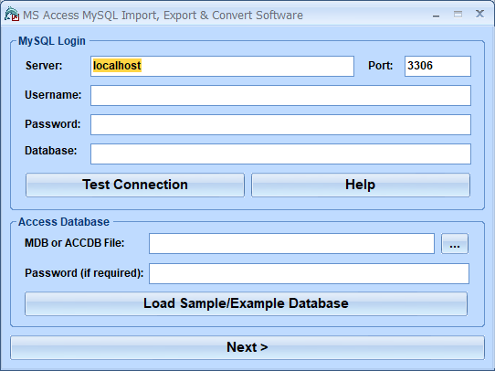 screenshot of ms-access-mysql-import,-export-and-convert-software