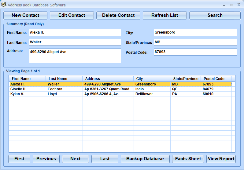 screenshot of address-book-database-software