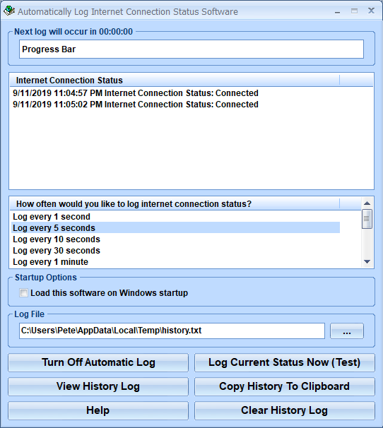 screenshot of automatically-log-internet-connection-status-software
