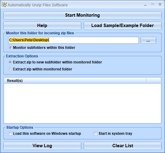 screenshot of automatically-unzip-files-software