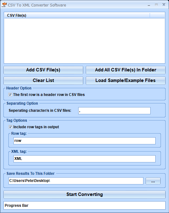 screenshot of convert-multiple-csv-files-to-xml-files-software