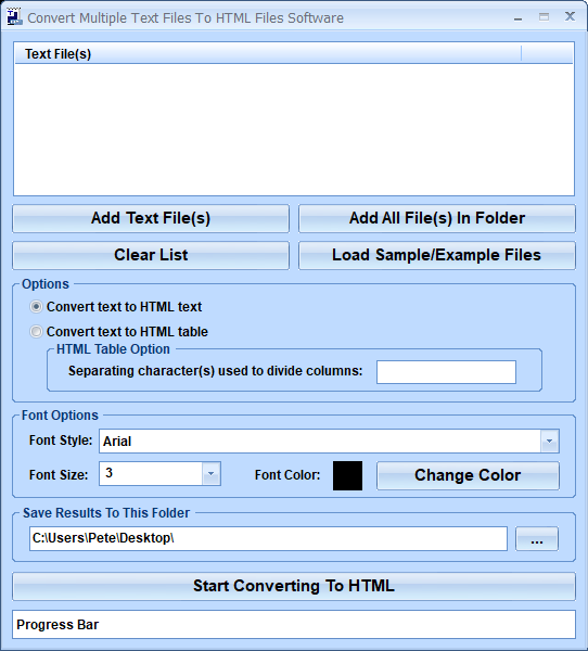 screenshot of convert-multiple-text-files-to-html-files-software