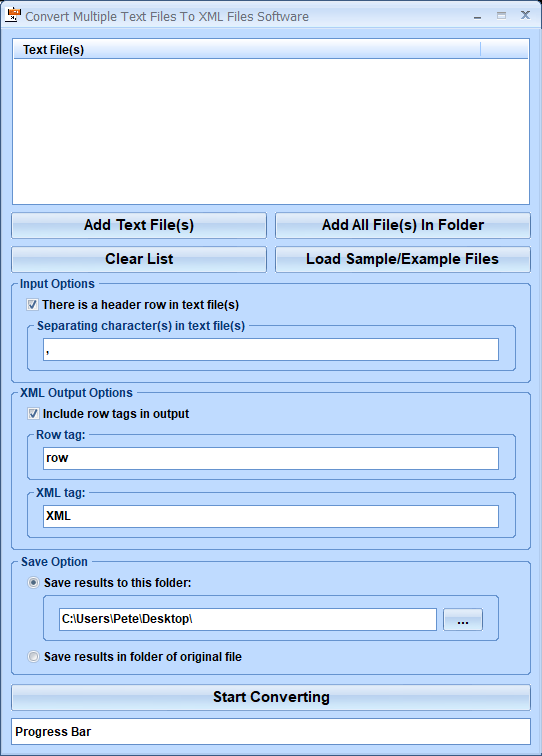screenshot of convert-multiple-text-files-to-xml-files-software