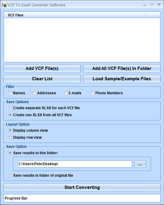 screenshot of vcf-to-xlsx-converter-software