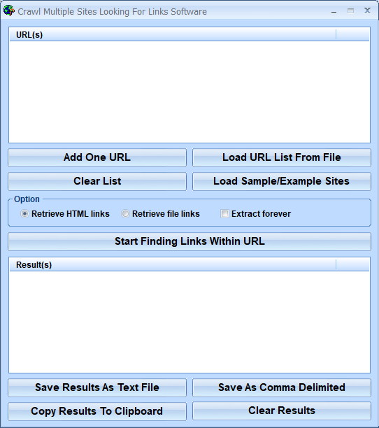 screenshot of crawl-multiple-sites-looking-for-links-software