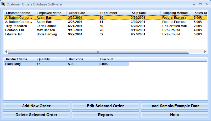 screenshot of customer-order-database-software