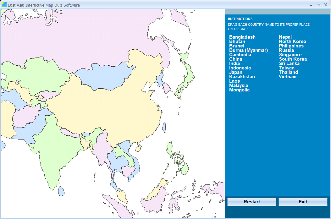 screenshot of east-asia-interactive-map-quiz-software