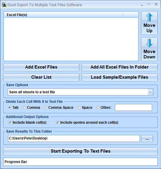 screenshot of excel-export-to-multiple-text-files-software