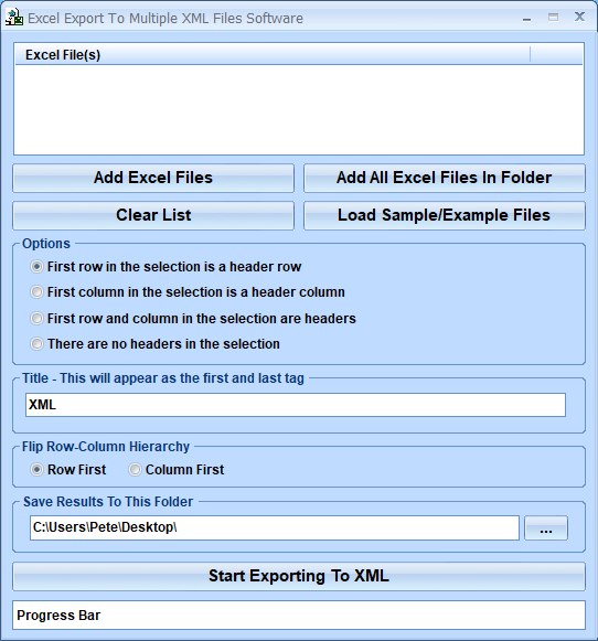 screenshot of excel-export-to-multiple-xml-files-software