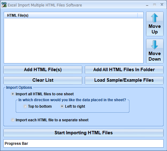 screenshot of excel-import-multiple-html-files-software