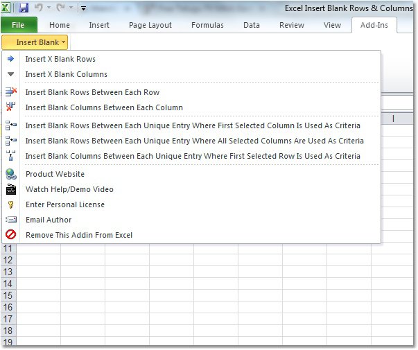 screenshot of excel-insert-blank-rows-and-columns-between-data-software