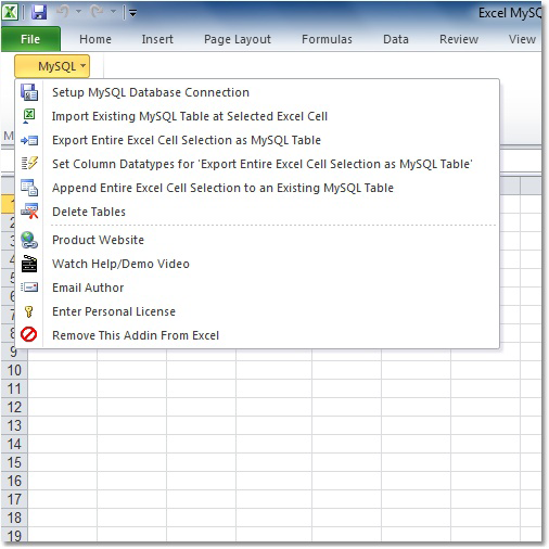 screenshot of excel-mysql-import,-export-and-convert-software