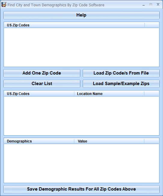 screenshot of find-city-and-town-demographics-by-zip-code-software