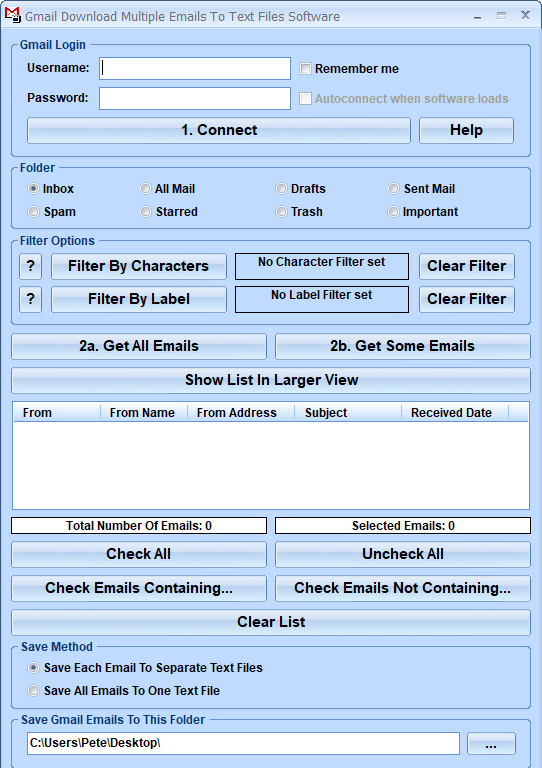 screenshot of gmail-download-multiple-emails-to-text-files-software