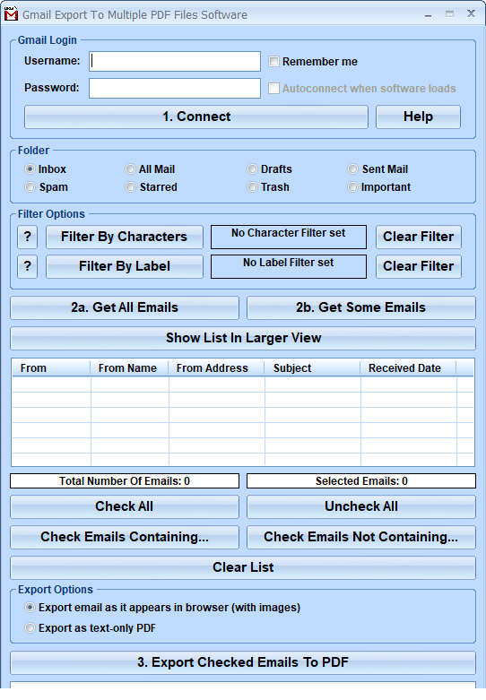 screenshot of gmail-export-to-multiple-pdf-files-software