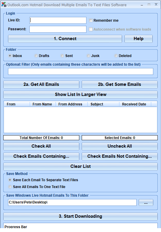 screenshot of hotmail-download-multiple-emails-to-text-files-software