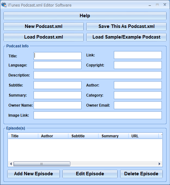 screenshot of itunes-podcast.xml-editor-software