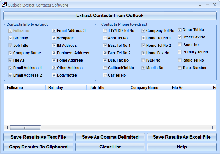 screenshot of outlook-extract-contacts-software