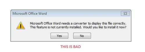 microsoft office word needs a convert to display this file correctly
