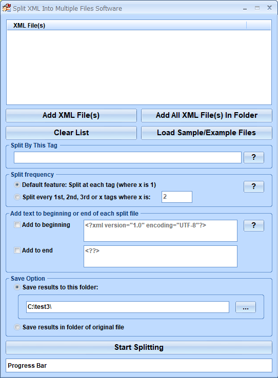 screenshot of split-xml-files-into-multiple-files-software