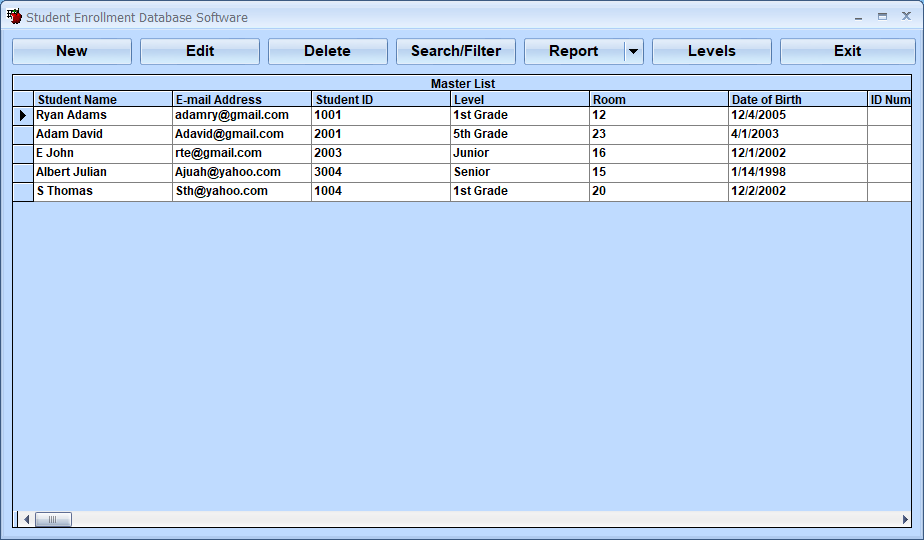 screenshot of student-enrollment-database-software