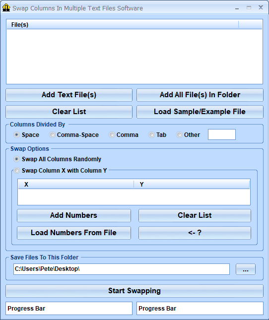 screenshot of swap-columns-in-multiple-text-files-software