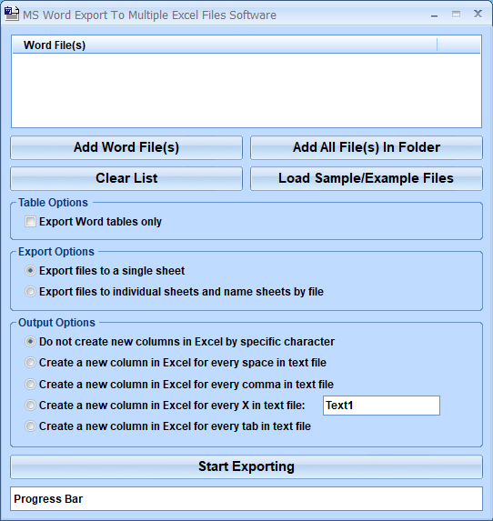 screenshot of ms-word-export-to-multiple-excel-files-software