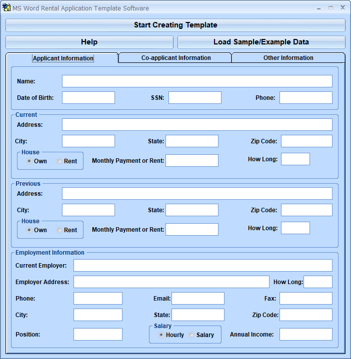 screenshot of ms-word-rental-application-template-software
